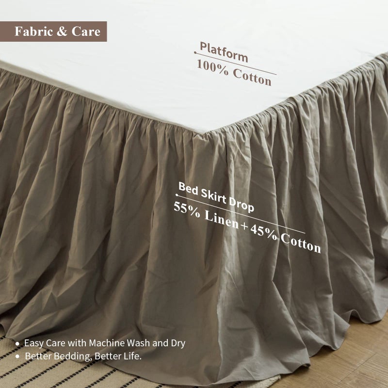 BISELINA French Linen Bed Skirt with Pleated Frills 22-Inch Tailored Drop Natural Flax Cotton Blend Dust Ruffle Soft Cozy Farmhouse Bedding (22" King, Grey) - Image 3